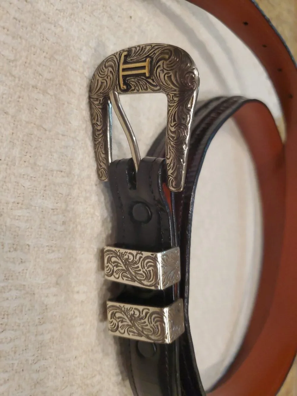 NEW Men's LUCCHESE Genuine Dark Brown Leather Custom Belt Silver Buckle Size 48
